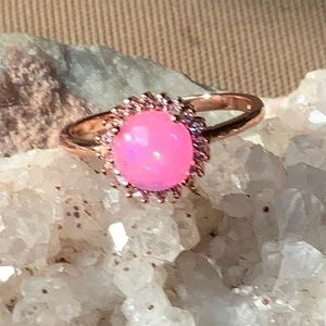 PINK FIRE OPAL 14K ROSE GOLD OVER 925 STERLING SILVER RING, SIZE 9